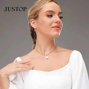 新设计真正的珍珠首饰镀18k金链条不锈钢项链淡水珍珠吊坠项链