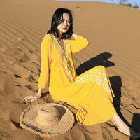 Robe de voyage ethnique vintage, robe de plage à nouer à la taille, robe féerique pour vacances à la mer à la française