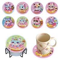 Grosir Langsung Pabrik DIY Diamond Painting Coasters Akrilik Motif Bunga Liar Tanaman Batu Permata Mosaik Alas Gelas dengan Dudukan Besi