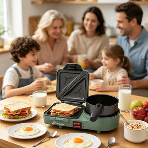 Anbolife Appareil de petit-déjeuner multifonction 3-en-1 <span class=keywords><strong>électrique</strong></span> antiadhésif facile à nettoyer : Grille-sandwich, Grill et Mijoteuse pour la maison - Product Image 4