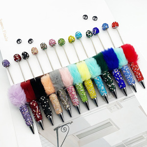 Wholesale Bling Full Cover Black Ink Ballpoint DIY Pens Top Pink Glitter <strong>Beaded</strong> <strong>Plastic</strong> Beadable Pens for Jewelry Acrylic Making - Product Image 1