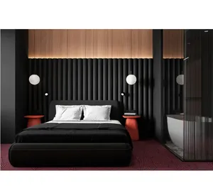 Four Star Hotel Upholstered Fabric Hotel Furniture With Luxury Glass Wardrobe Decoration