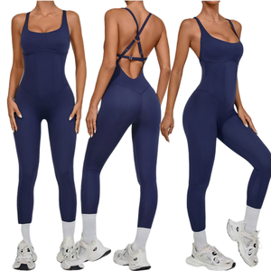 Conjunto Deportivo de Yoga de Una Pieza Personalizado, Sin Costuras, Transpirable, de Nailon, con Tirantes Ajustables de Longitud Completa y Cuello en V para Mujer - Product Image 1