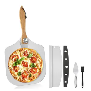 Aksesori Oven Pizza Buatan Rumah Set Server Pemotong Kue Oven Sarung Tangan Sikat Minyak 7 Buah Set Pizza Peel Pizza Pan Lipat