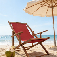 Chaise de plage confortable pliable à dossier réglable, rayée, avec structure en bois de hêtre et tissu Oxford, pour usage commercial et loisirs en extérieur