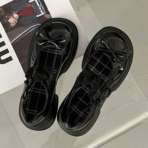 Chaussures à plateforme à bout ouvert pour femmes, série Black Sun, talon épais, coupe basse, style français léger, Mary Jane, cuir unique, vernis - Product Image 6