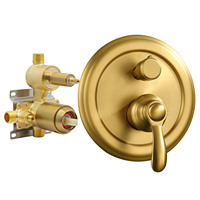 Kit de garniture de robinet de douche à 2 voies en or brossé, en acier inoxydable, avec équilibrage de pression, dissimulé, 2 sorties, jet de pluie, moderne