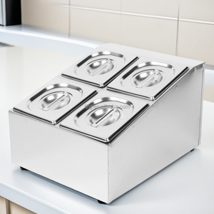 Contenedor buffet de acero inoxidable, calidad alimentaria, pulido espejo, 4 compartimentos para condimentos, uso en restaurantes, bandeja Gastronorm - Product Image 4