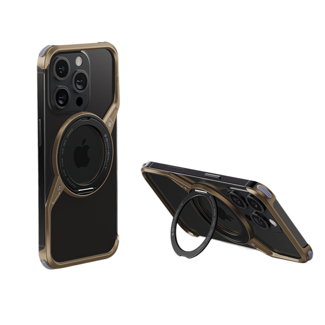 Aluminum Frameless Desert Titanium Phone Case for iPhone 16 15 14 Pro Max Ultra Thin Shockproof Z Shape With 360 Rotating Stand