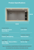 Espejo de Baño Rectangular Inteligente con LED, Interruptor Táctil, Antivaho, Iluminación Regulable, Clasificación IP65, Diseño Moderno para Uso Doméstico