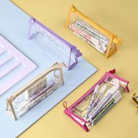 Sacs à crayons transparents personnalisés en gros, imprimés en sérigraphie, à la mode, version coréenne pour les écolières