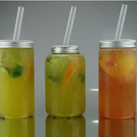 Bocaux jetables en plastique PET de 350ml avec bouchons à vis en aluminium de 10g pour jus de fruits frais boissons vin thé bière soda