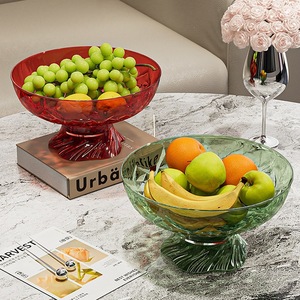 High-footed Diamond Pattern Fruit Dish With Lid And Drainer For Living Room Coffee Table Luxury Retro Style Plastic <b>Material</b> - Product Image 3