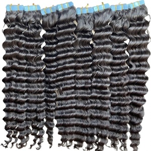 Extensiones de Cabello Humano con Cinta Adhesiva, Ondulado Profundo, Color Negro, Textura Natural, para Uso en Salón - Product Image 4