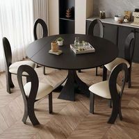Ensemble de table à manger extensible ronde moderne avec pieds en bois massif pour la cuisine, le salon, la salle à manger