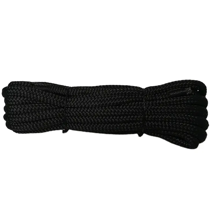 Factory Supply Accept Custom 12mm*6m Black Polyester Double Braided Rope