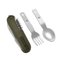 Ensemble de couverts de camping pliables 5-en-1 portables pour l'extérieur, en acier inoxydable détachable – Fourchette, ouvre-bouteille, étui