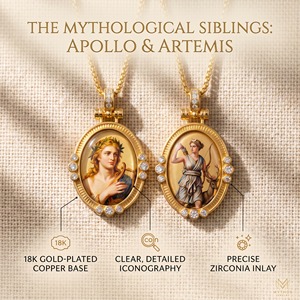 Colgantes Sol y Luna Apolo Artemisa <span class=keywords><strong>de</strong></span> Latón Bañado en Oro con Esmalte Pintado a Mano y Circones, Collar <span class=keywords><strong>de</strong></span> Pareja, Joyería a Juego, Proveedor - Product Image 3