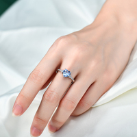 YILUN Bague de Fiançailles Cœur en Argent Sterling 925 Haute Qualité avec Zircone Cubique Bleue, Alliance Promesse Bijoux pour Femme