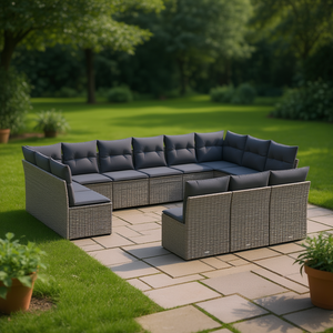 Ensemble de canapés de jardin en rotin gris, 10 places, meubles d'extérieur résistants aux intempéries, design contemporain - Product Image 2