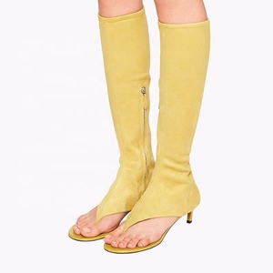 Bottes mi-hautes en daim à talons courts pour femme, collection été 2023, à bout fermé, talon bas, fermeture éclair latérale, bottines longues, chaussures personnalisées - Product Image 4