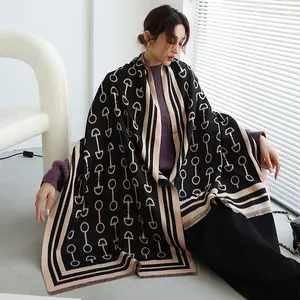 2021 Winter Women Luxury Thick Soft Scarves Double Sided Blanket Pashmina Cashmere Chain Shawls Scarf with Fringe