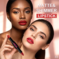 Rouge à lèvres double embout personnalisé avec logo, fini mat hydratant, scintillant, naturel, enrichi en vitamine E, végétalien, sans cruauté, marque privée, cosmétique pour les lèvres
