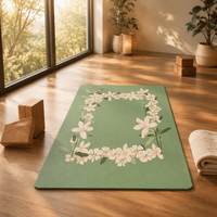 Tapis de jeu de Mahjong de luxe vert sauge avec bordure florale, motif feuille de magnolia et d'olivier, portable, pliable, imperméable, écologique et insonorisant