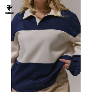 F5777 Felpe Personalizzate da <span class=keywords><strong>Donna</strong></span>, Pullover a Maniche Lunghe, Maglia da Rugby, Colletto a Polo, Scollo a V, Top Bicolore in <span class=keywords><strong>Pile</strong></span> - Product Image 3