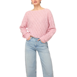 Maglione da Donna Personalizzato all'Ingrosso con Scollo Aperto, Sexy, Fatto a Mano, con Fiori, Crop Top <span class=keywords><strong>in</strong></span> Rete, <span class=keywords><strong>Tulle</strong></span>, Pizzo, <span class=keywords><strong>Maglia</strong></span> Pointelle <span class=keywords><strong>in</strong></span> Cotone e Acrilico - Product Image 3