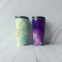 Termostato de impresión de transferencia de aire, taza de café de acero inoxidable con autosellado, taza de viaje, doble pared