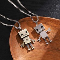 Collier Robot Hip-Hop en Acier Inoxydable avec Fleur et Zircon, Chaîne à Maillons pour Hommes, Femmes et Couples, Bijou Tendance pour Club et Soirée