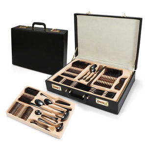 Hongda <span class=keywords><strong>1010</strong></span> luxe plaqué or 72 pièces en acier inoxydable ensemble de couverts de mariage couverts cuillère avec boîte-cadeau pour un usage domestique - Product Image 5