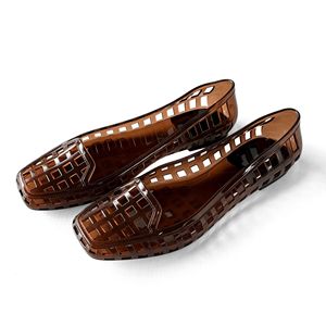 Sandalias de mujer de verano estilo coreano, casuales, con punta cuadrada, de tacón bajo, huecas, planas, tipo alpargata de playa, de gelatina - Product Image 5