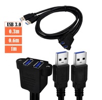 2 Ports USB 3.0 mâle vers USB 3.0 femelle, câble d'extension de montage encastré AUX pour voiture, camion, bateau, moto, tableau de bord