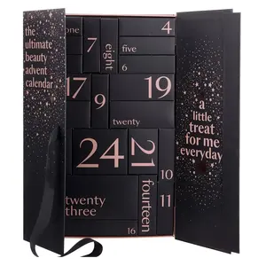 Diseño personalizado Regalo de vacaciones Caja ciega Precio competitivo razonable Rellenable Musulmán Ramadán Calendario de Adviento Caja de regalo 24 días Negro