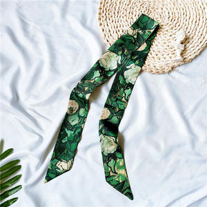 맞춤형 디자이너 럭셔리 여성용 목 스카프 캐주얼 핸드백 리본 트로피컬 플로럴 다기능 95*5cm 새틴 실크 느낌 - Product Image 2