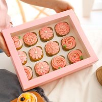 Boîte en carton personnalisée à ouverture automatique pour boulangerie, avec fenêtre transparente, pour gâteaux, cupcakes, biscuits, beignets, pâtisseries, emballage alimentaire jetable