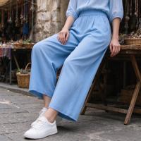 Jean large bleu ciel avec cordon de serrage pour femme, idéal pour les sorties d'automne à Pierhead
