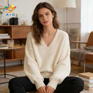 Nuovo Maglione da Donna 2026 in Misto Poliestere, Nylon e Lana, Scollo a V, Lavorato a Maglia, Casual, Tinta Unita, Stile Semplice, per Uso Quotidiano - Product Image 1