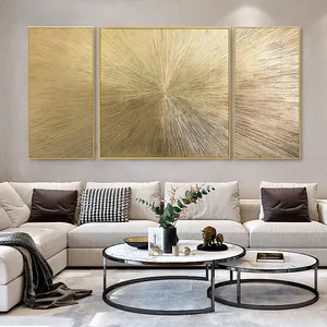 Contemporary Abstract Design Gold Acrylic Handpainted Oil Painting On Canvas Custom Size For Office Or Hotel Guests Framed