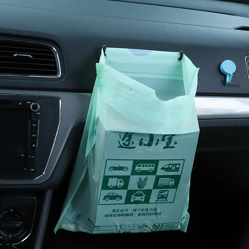 Bolsa de basura impermeable con cordón biodegradable desechable personalizada, bolsa de basura gruesa compostable para coche