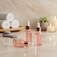 Botol Tetes Kaca Silinder Custom-made Terbaru dengan Tutup Mahkota 5ml-100ml, Transparan Pink, Hot Stamping, Dapat Didaur Ulang, untuk Minyak Atsiri