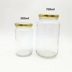 Bocal de stockage rond transparent de qualité alimentaire, 25ml à 1000ml, pour la confiture, le miel, le cornichon, la gelée, en verre avec couvercle métallique hermétique