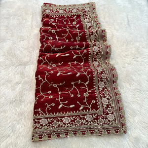 Sari reversible de seda modal para mujer, negro y burdeos, tradicional indio pakistaní, para bodas y fiestas, largo hasta el suelo, sari étnico. - Product Image 1