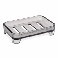 Porte-savon en acrylique personnalisé transparent avec fentes de drainage, pieds surélevés et espace pour logo, idéal pour hôtel, spa, coffret cadeau