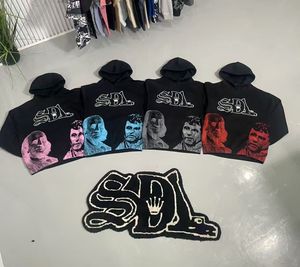 批发定制宽松长袖黑色印花黑/蓝色 SDL 连帽衫男士厚重高品质休闲超大号连帽衫 - Product Image 1