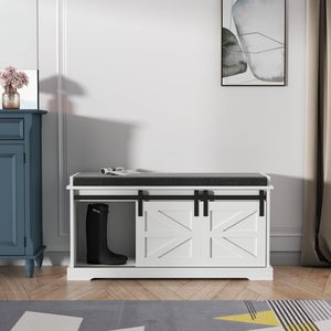 SENYU Farmhouse <b>Shoe</b> Rack <b>Bench</b> With <b>Storage</b> Seat White Wood 2-Tier Entryway Furniture Freestanding - Product Image 5