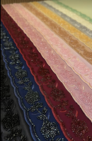 Foulard Hijab en Chiffon Brodé de Perles, Écharpes et Châles Ethniques pour Femmes Musulmanes, Couleur Unie, Vente en Gros
