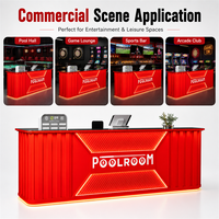 Comptoir de service de salle de billard, style conteneur en fer rouge, avec panneau frontal en maille lumineux, pour hôtel, club de billard, lounge, bar